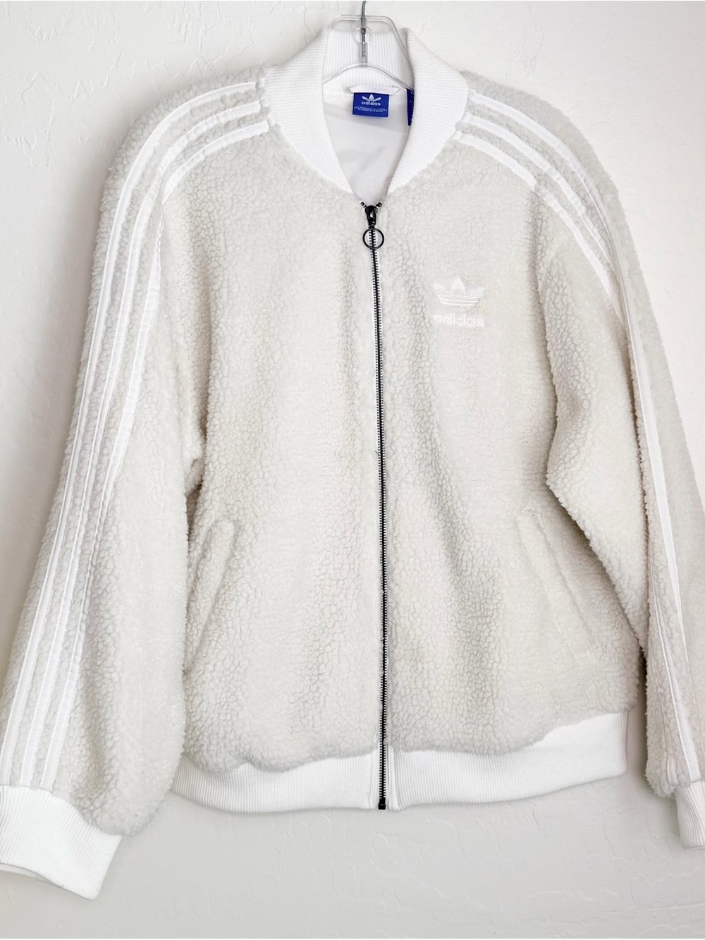 adidas Originals Superstar Sherpa Fleece Track Bomber Jacket 3 Stripe Teddy - Picture 2 of 10
